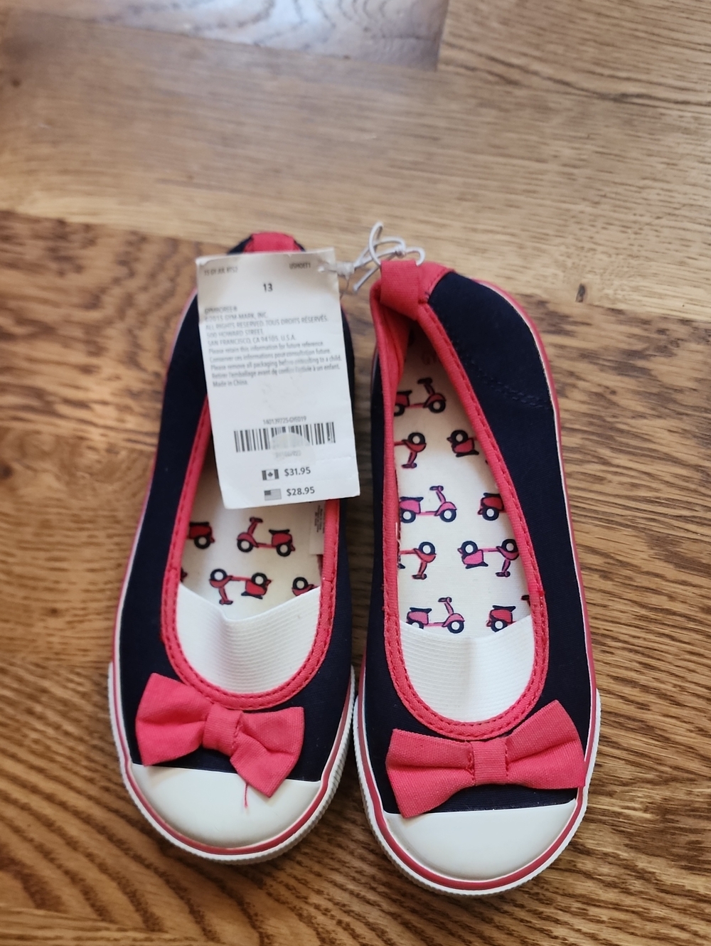 NWT Gymboree Ciao Puppy Navy Blue & Pink Bow Canvas Slip On Sneakers Size 13 - Picture 2 of 9